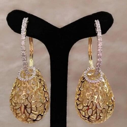 Luxury Round Cubic Zirconia Hoop Earrings for Women Wedding Party Gold Color Hoops Earring Fashion Jewelry Gift
