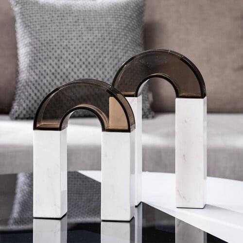 Modern N Shape White Marble Figurines Ornament Home Crafts Living Room Decor Objects Office Acrylic Vase Accessories Gifts