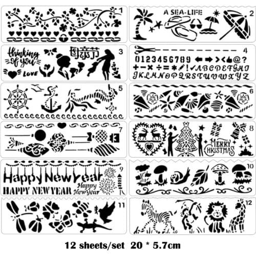 Stencil Bullet Journal PET Painting Template 12pcDIY Drawing Board Long Section Hand Account Copy Painting Template Mothers Day