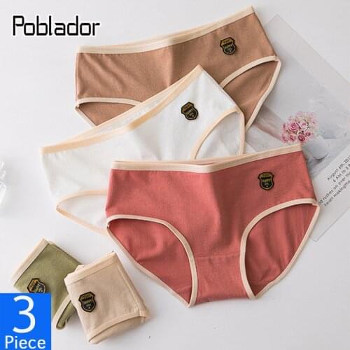 Poblador Sexy Womens Cotton Panties 3Pcs/Set Fashion Girl Type Mid-Waist Breathable Underpants Soft Comfortable Lady Lingerie