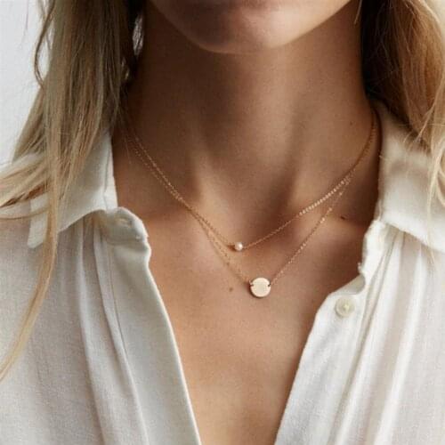 Women Fashion Double Layer Necklace Imitation Pearls Circle Pendant Necklace Boho Chain Necklaces for Women Jewelry Girl Gift