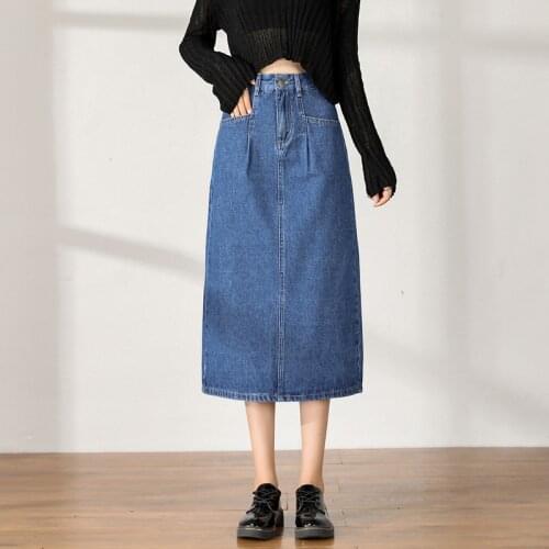 Denim Straight Women Skirts 2021 Spring Autumn High Waist Ladies Skirt Plus Size 5XL Skirts Blue Pockets Cowboy Clothes KN158