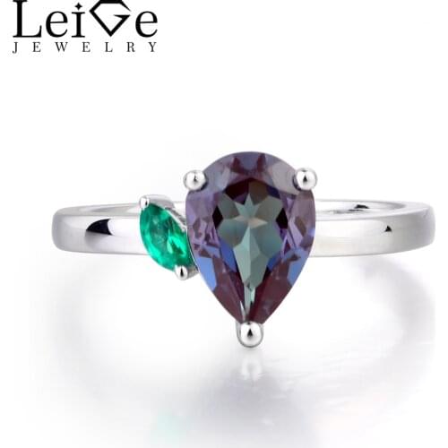 Leige Jewelry Alexandrite Ring Engagement Ring June Birthstone Pear Cut Gemstone Solid 925 Sterling Silver Gifts for Women