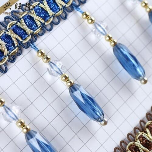 12M/Lot Crystal Beads Curtain Lace Trim Sofa Stage Lamp Decor Tapestry Curtain Accessories Tassel Fringe Lace Ribbon DIY Sew