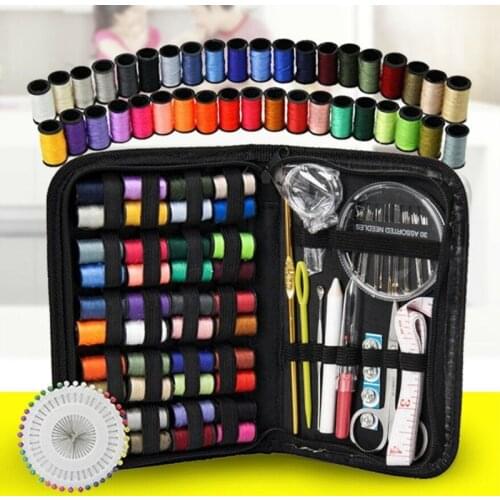 128x Home Portable Travel Sewing Box Kit Thread Threader Stitches Knitting Needle Tape Measure Scissor Thimble Cloth Buttons Box