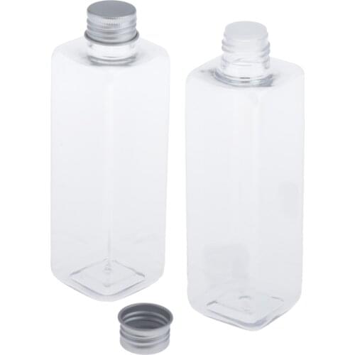 2 Pieces 8oz Square PET Plastic Shampoo Conditioner Bottles with Aluminum Cap Cosmetics Cream Lotion Containers