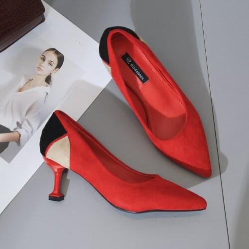 2020 Woman High Heel Ladies Shoes Fashion New Trend Color Matching Casual Sexy Mature Thin Heels Red Heels Women Shoes W32-60