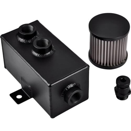 2L Baffled Aluminum Oil Catch Can Breather Tank with Breather Filter & Drain Tap