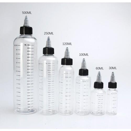 5pcs 30/60/100/120/250/500ml Black Plastic PET Liquid Juice Dropper Bottles With Scale Tattoo Pigment Ink Containers Pointed Top