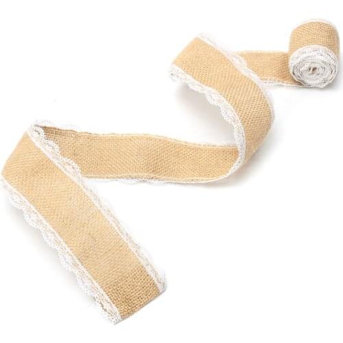 5cm x 200cm 2pcs Natural Jute Burlap Roll White Lace Hessian Trim Table Runner Bands Rusticity Wedding Decor DIY Craft