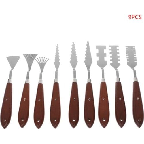 9pcs/set Professional Stainless Steel Artist Oil Painting Palette Knife Spatula Paint Pallet Art U4LD