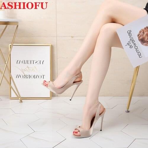 ASHIOFU Handmade 2020 New Fashion Stiletto Heel Sandals Real Photos Slingback Party Prom Shoes Peep-toe Evening Sandals Shoes