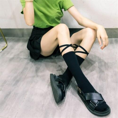 Japanese Style Lolita Black Stockings Girl Cross Strap Summer Thin Socks H