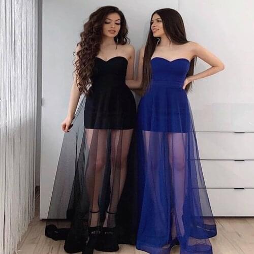 Black Strapless Evening Dresses Long 2021 Blue Sweetheart Sexy Illusion Satin Prom Gowns A-Line Custom Made vestido de fiesta