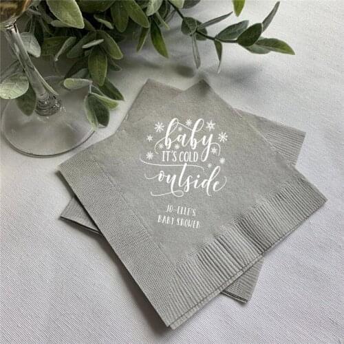 Baby Its Cold Outside Personalized Napkins, Baby Shower Napkins, Welcome Baby, Its a Boy, Custom Snowflake Baby Shower