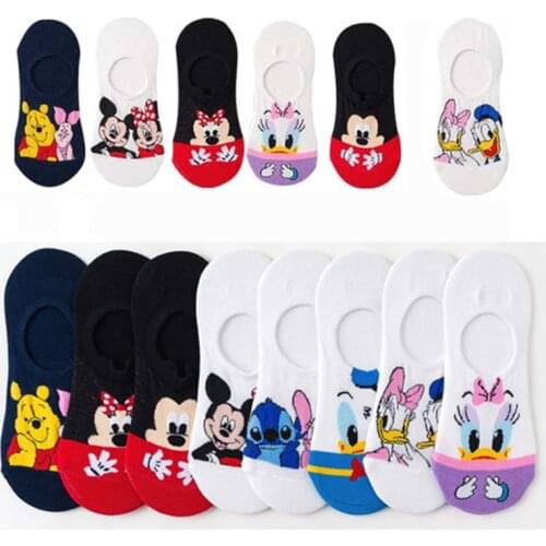 5 Pair Disney Mickey Mouse Woman Girls Socks Anime Donald Sweat summer cotton girl womens boat socks ankle low female Sock