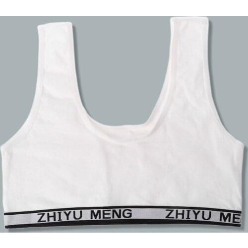 Kids Cotton Sports Training Bra Underwear Solid Color Letters Printed Scoop Neckline Teenage Puberty Girl Wireless Bralette Vest