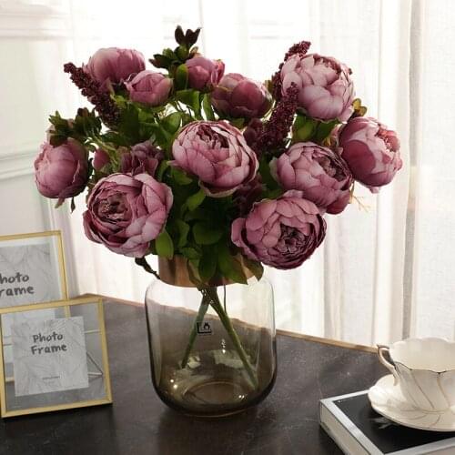 2 pcs Artificial high-end Silk flower 13 fork peony Bouquet for wedding decoration Home living room decoration Fake flowers