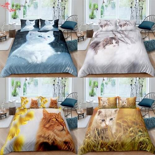 Cute Cat Bedding Set Pet Animal Duvet Cover For Teens Bedclothes Pillowcase Quilt Comforter Covers 2/3 Pcs Bed Cover 90/135/150