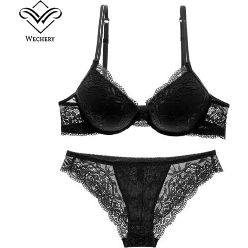 Lace Bra Set Women Underwear Set Lingerie Sexy Bra & Brief Sets Comfortable Underwire Push Up Bras A/B/C Cup Brassiere Black