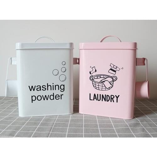Square Laundry Powder Storage Box with Spoon Rice Washing Powder Grain Pets Food Bucket Kitchen Food Container Moisture-proof