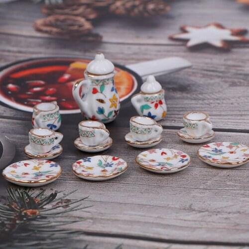 Miniature Charm Tea Pot Dish Cups China Tea Cup Bottle Set House Diy Accessories for Doll Mini Furniture House Decoration