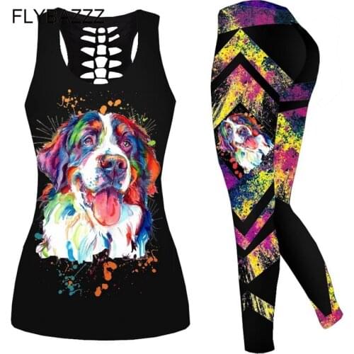 Fashion 3D Print Animal Love Art Colorful Women Sport Sets Hollow Tanktop&Legging For Hipster Casual Female Sexy Vest Clothe 4XL