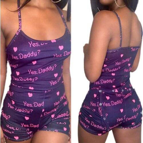 Fashion Yes Daddy Short Jumpsuits Pijamas Women Sexy For Adults Plus Size Party Club Rompers Pijama Mujer Lingerie One Piece