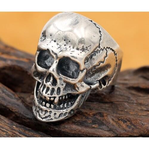 Handmade 925 silver Skull ring vintage style sterling silver Skeleton Ring Adjustable man ring male jewelry gift