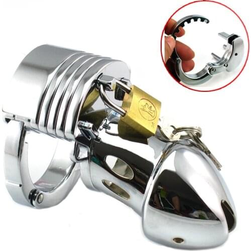Male Metal Chastity Cage Adjustable Lock Rings Chastity Comfort Device BDSM Penis Cage CBT Cuckold Slave Belt Holy Trainer Men