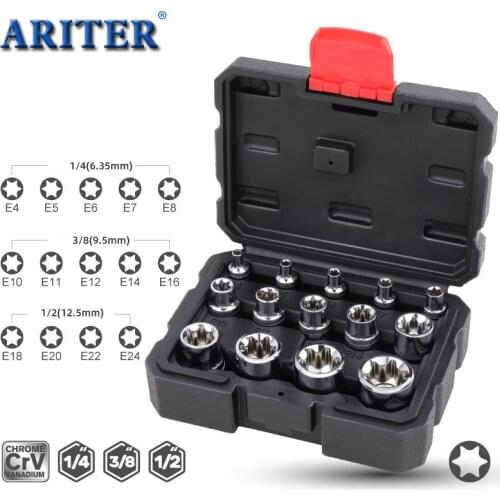 1/2" 3/8" 1/4" Drive E4 - E24 14pcs E Torx Star Female Bit Socket Set Home DIY Metalworking Auto Repair Tools