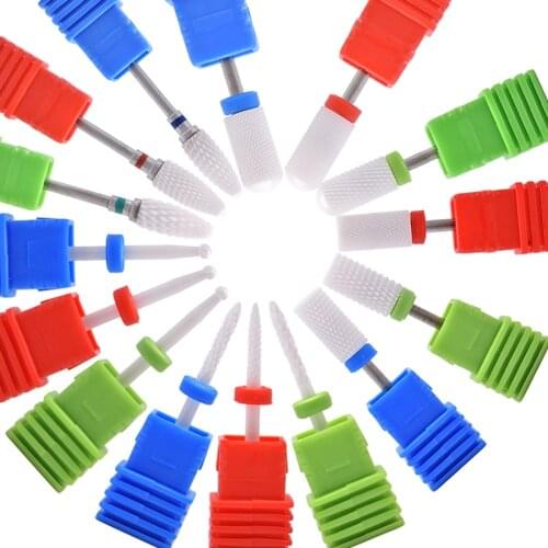 15pcs/set Ceramic Nail Drill Bits Electric Rotary Nail File Manicure Cutter Nail Art Tools Set Polishing Drill Kit Manicure Burr