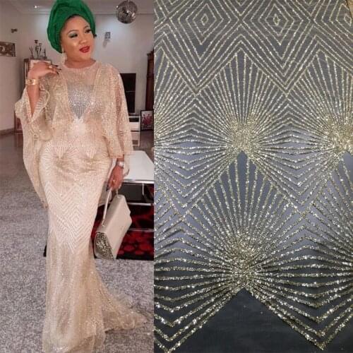 Latest Shinning powder hand gold glitter lace fabric 5yards for indian/nigerian wedding/ evening dress/stage M1690