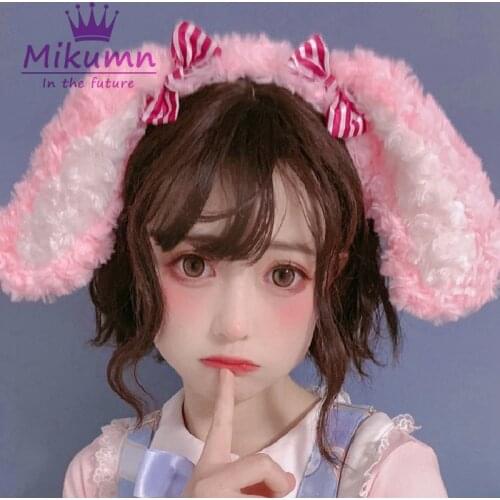 Japanese Harajuku Girls Cute Plush Rabbit Ears Hairband Bear Ears Bow Headband Lolita Cosplay Hair Accessories