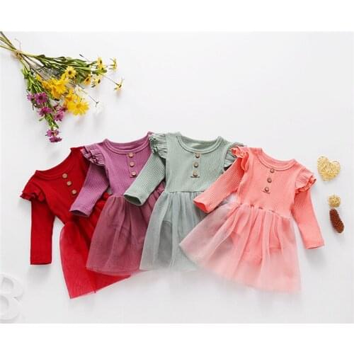 Toddler Baby Girl Romper Dress Solid Color Long Sleeve Ruffles Mesh Tutu Romper Dress Fall Clothes Red 0-24 Months