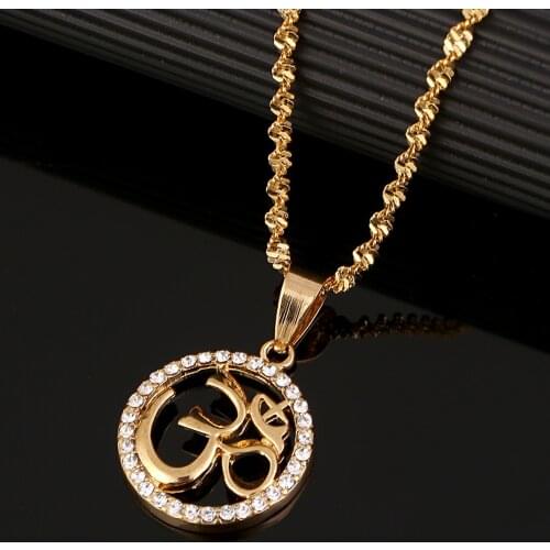 OHM Hindu Buddhist AUM OM Pendant Necklace Hinduism Yoga India Outdoor Sport Gold Color Yoga Jewelry