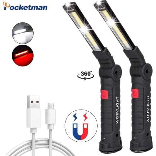Portable COB Work Lights Built-in Battery USB Charging Super Bright LED Flashlight Bottom with magnet and hook
