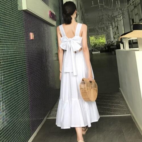 Sundress Black Summer Women White Backless Long Party Strap Dress Sleeveless Casual Vacation Elegant Runway Korean Beach Dresses