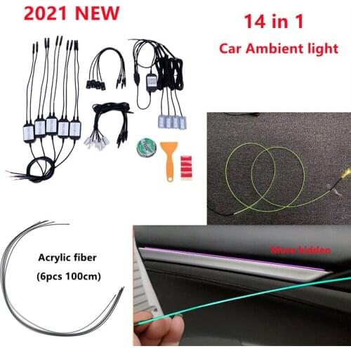 High Quality Car Interior Ambience Lamp 100cm Acrylic Optical Fiber by App Control 14 in 1 Ambient Environment Light Footlights