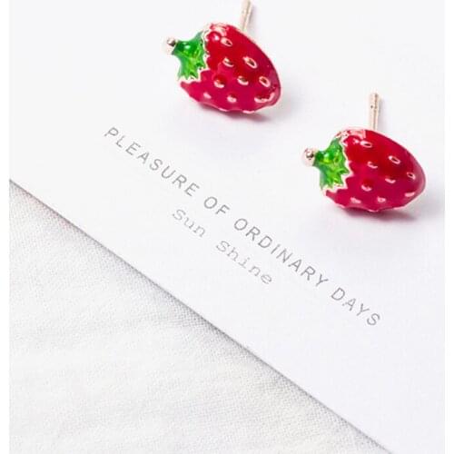 Yungqi Womens Cute Colorful Enamel Strwberry Animal Flamingo Fox Bear Stud Earrings For Girl Insect Bee Ladybug Earring Jewelry