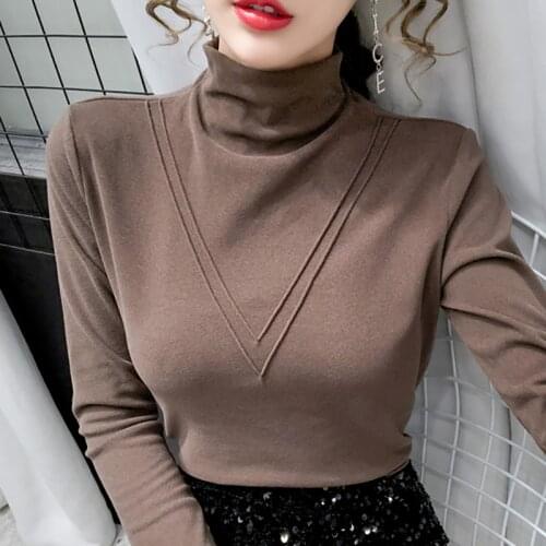 Shintimes Plus Size Fashion Turtleneck T-Shirt Women 2020 Winter Warm Cotton T-Shirt Casual Long Sleeve Womens Clothes Camiseta