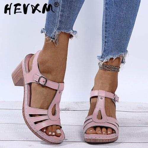 2021 New Summer Shoes Women High Heels Sandals Casual Woman Heeled Shoes Women Sandals Peep Toe Mother Shoes Square Heel 7.5cm