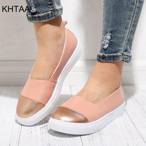 KHTAA Slip On Women Flats Vulcanized Shoes Ladies Loafers Moccasins Casual Platform Casual Fashion Comfort Single Shoes Female