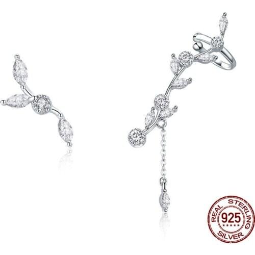 Genuine 925 Sterling Silver Plum Blossoming Flower Branch Stud Earrings for Women Clear CZ Silver Jewelry SCE429