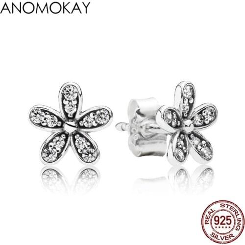 Anomokay Authentic 925 Sterling Silver Luminous CZ Flower Stud Earrings for Women Sterling 925 Silver Jewelry Earrings for Women