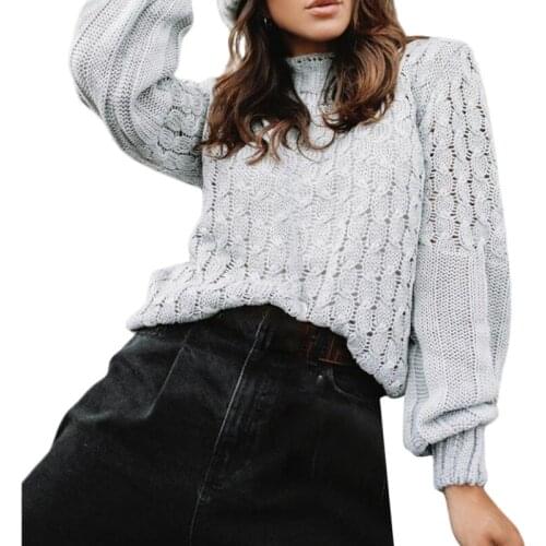 Women Turtleneck Sweaters, Long Sleeve Solid Color Hollow Out Cable Knit Pullover Spring Autumn