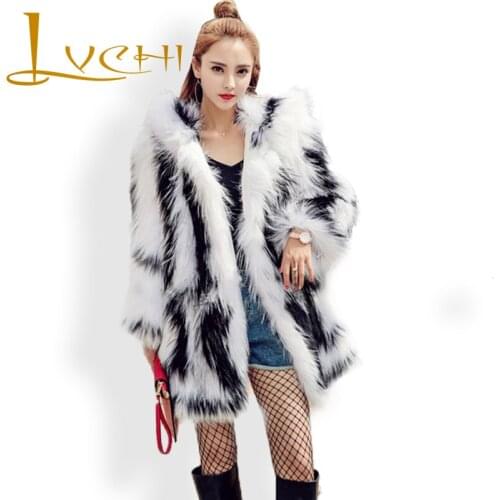 LVCHI Winter Black and White Woman Fox Fur Vest Fashion Streetwear Midi Pelt Coats 2019 Lady Loose Real Fur Arctic Rare Fox Fur