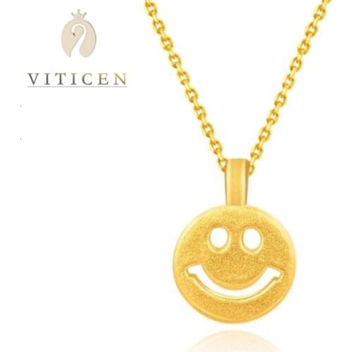 24K Pure Gold Smile Neck Pendants For Women Accessories Set Of 18K Gold AU750 Necklace Fashion Minimalist Womans Necklace