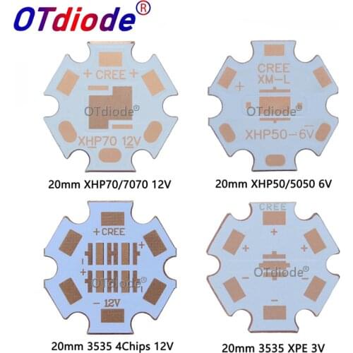 1-10 PCS 20mm Copper PCB Cree XPG XPG2 XPE2 XML XML2 XHP50 XHP70 MKR 3V6V12V led PCB 20mm x 1.6mm Copper Star 16mm Heatsink PCB