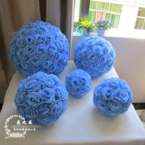 12pcs/Lot EMS Free shipping 30cm blue kissing ball artificial silk rose flower ball wedding decoration Wedding supply